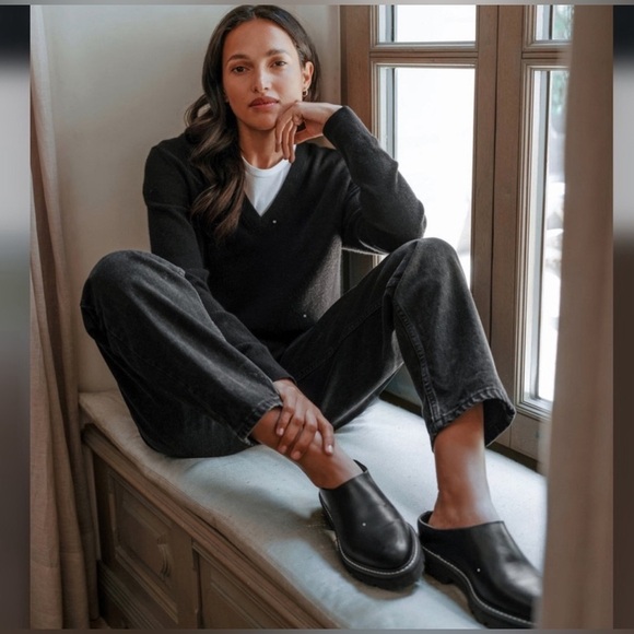 Jenni Kayne Leather Lug Mule Chunky Slip On Casual Classic Minimalist Black 40 - Picture 4 of 16